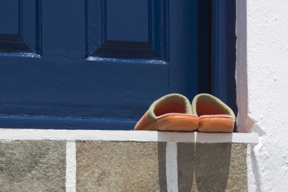 Art Print: Greece, Mykonos, Hora Slippers on threshold