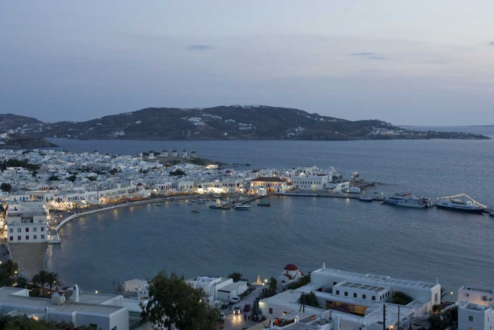 Art Print: Greece, Mykonos, Hora Evening overlooking harbor