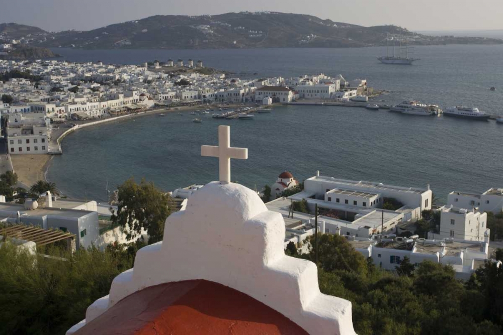 Art Print: Greece, Mykonos, Hora Town and bay overlook