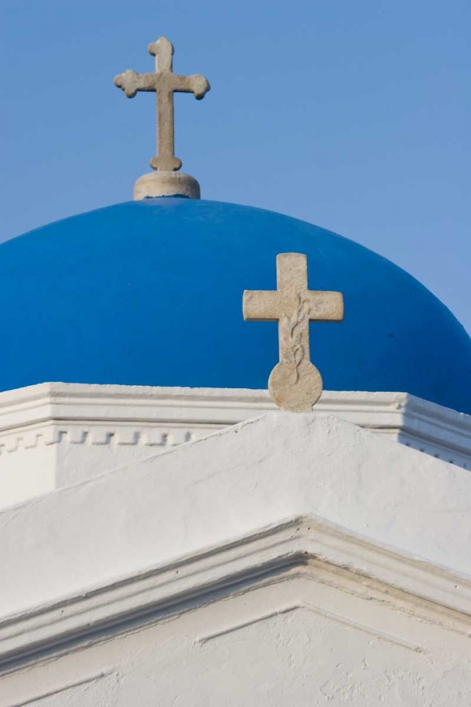 Art Print: Greece, Mykonos Blue Greek Orthodox church dome