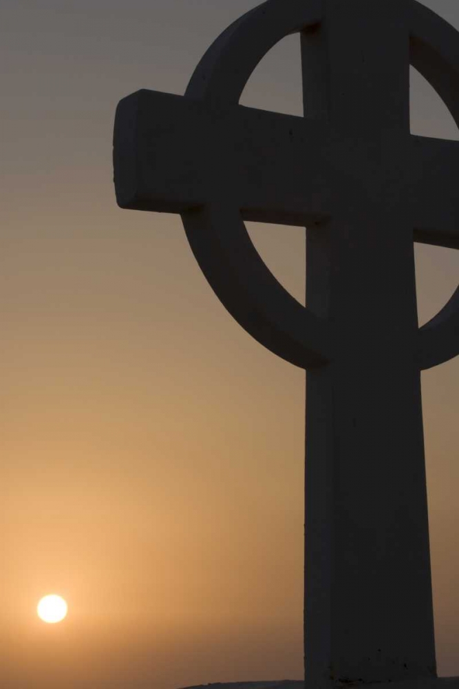 Art Print: Greece, Santorini Greek cross against sunset