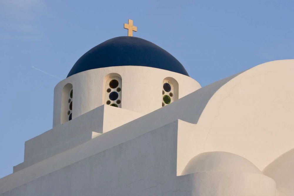 Art Print: Greece, Santorini White church with blue dome