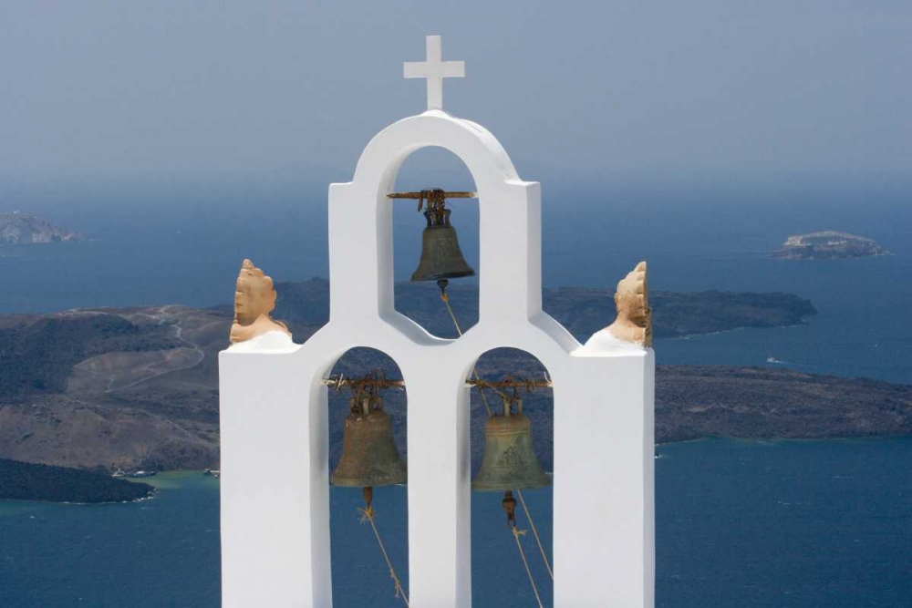 Wall Art Painting id:136333, Name: Greece, Santorini Church bell tower with sea, Artist: Young, Bill