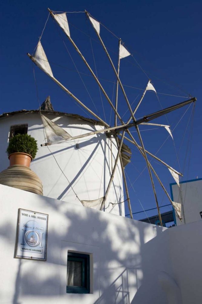 Art Print: Greece, Santorini Windmill against blue sky