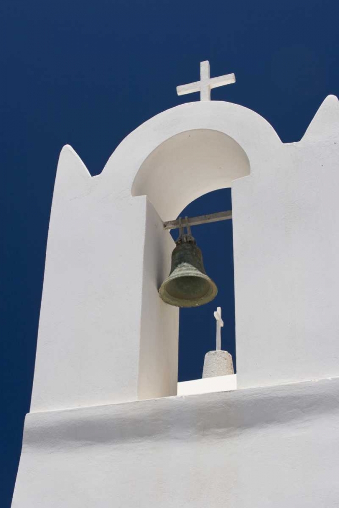 Art Print: Greece, Santorini White church bell tower