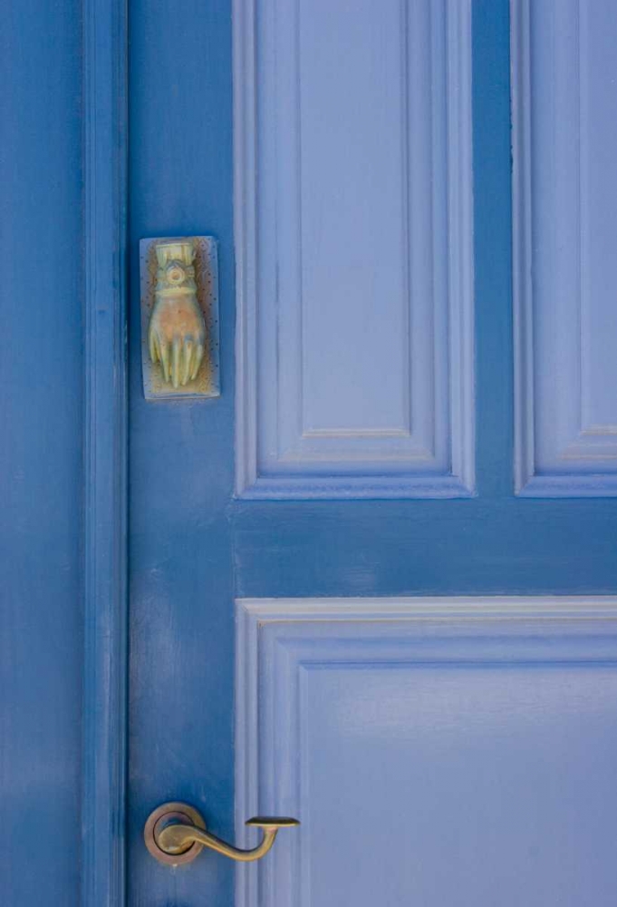 Art Print: Greece, Santorini Blue door with knocker