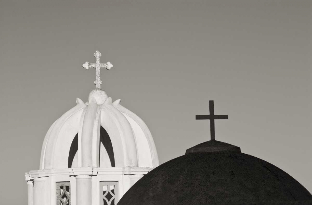 Art Print: Greece, Santorini Church steeples and crosses