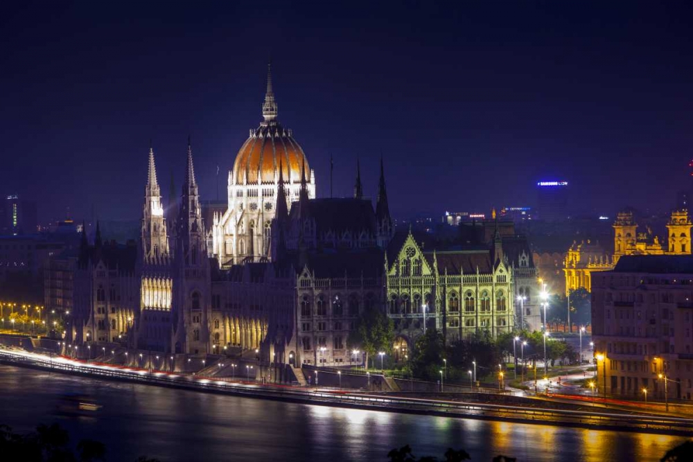 Art Print: Hungary, Budapest Parliament Building at night