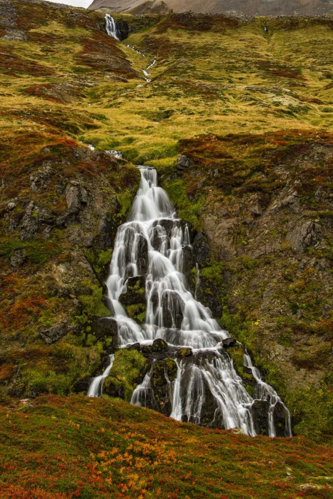 Art Print: Iceland, Snaefellsnes Small waterfall and Autumn
