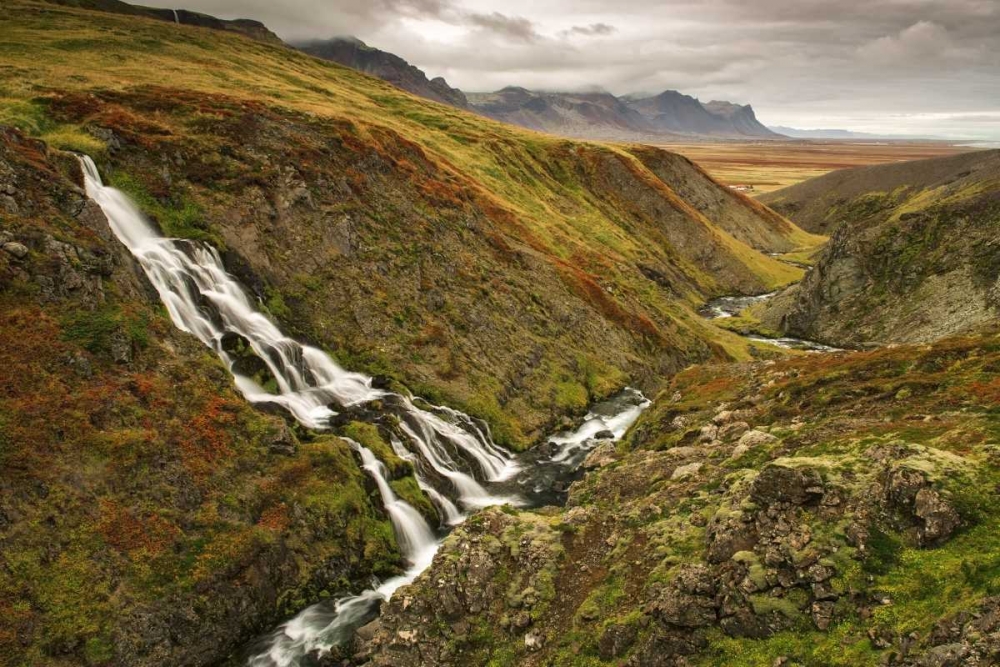 Art Print: Iceland, Snaefellsnes Small waterfall in fall