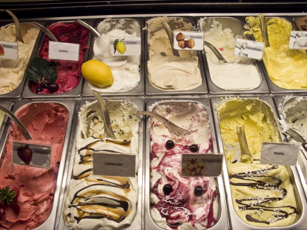 Art Print: Italy, Parma Many flavors of gelato for sale