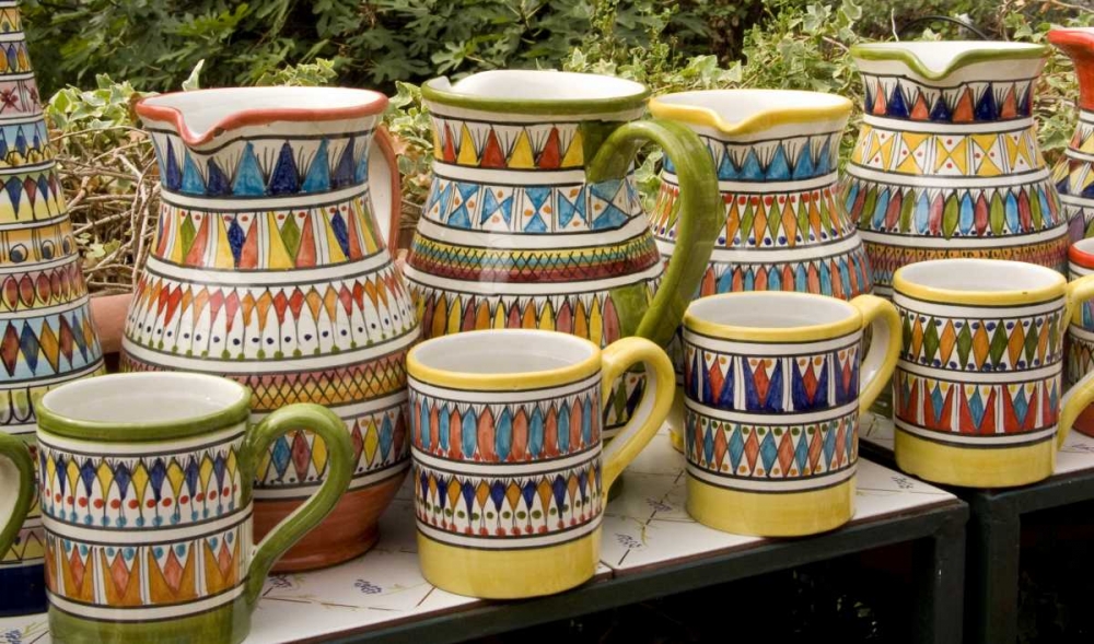 Art Print: Italy, Positano Ceramic pitchers and mugs