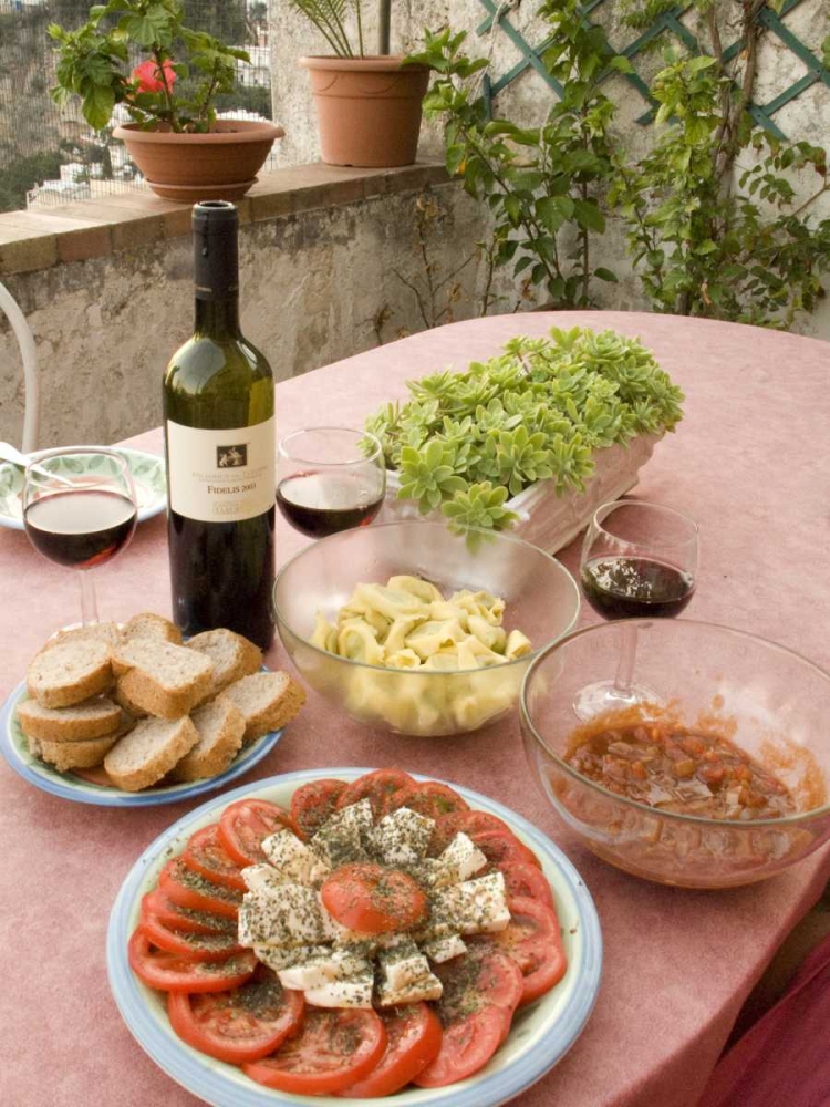 Art Print: Italy, Positano Meal of antipasti and wine