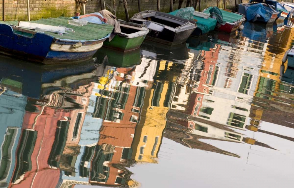 Art Print: Italy, Venice, Burano Row of boats and houses