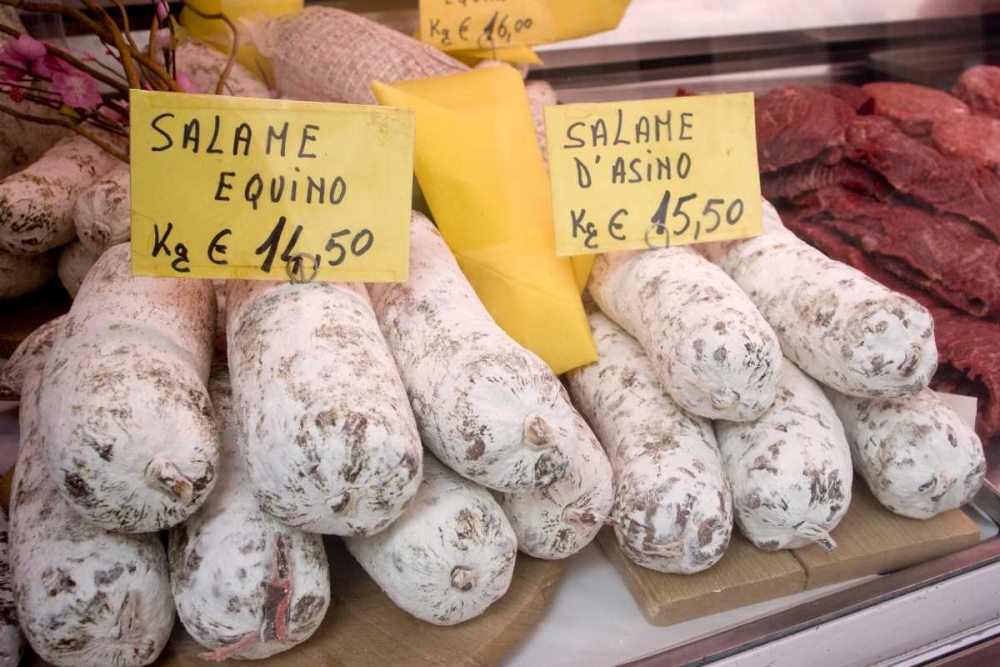 Art Print: Italy, Venice Horse meat products for sale