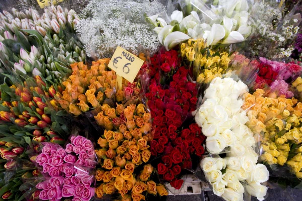 Art Print: Italy, Venice Flowers for sale in a market