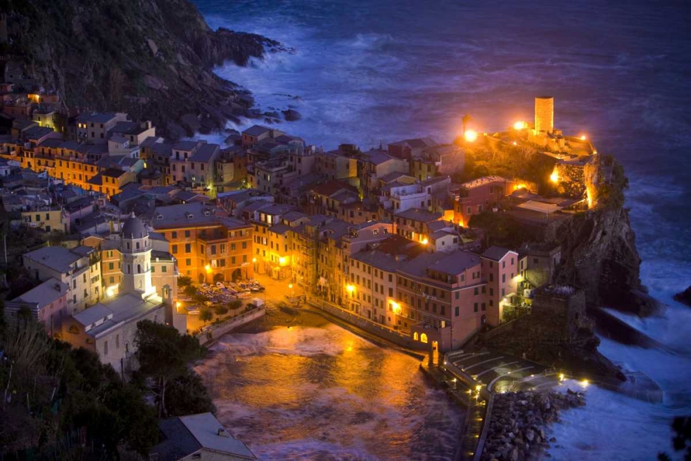 Art Print: Italy, Vernazza, Cinque Terra City lit at night
