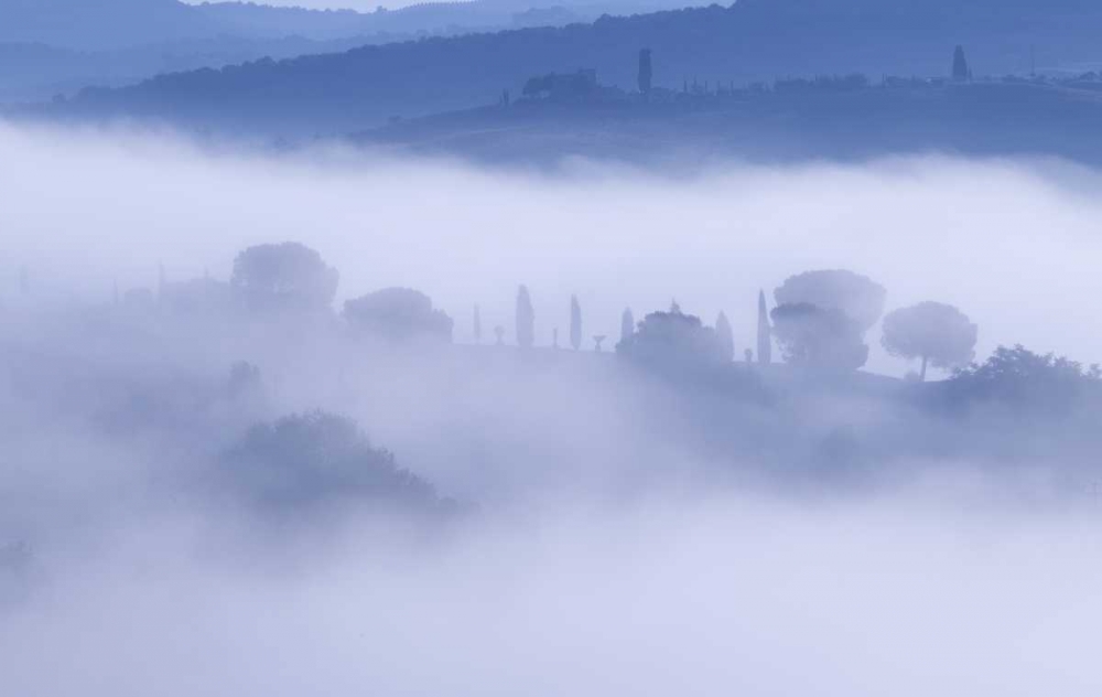 Art Print: Italy, Tuscany, Pienza Morning fog over town