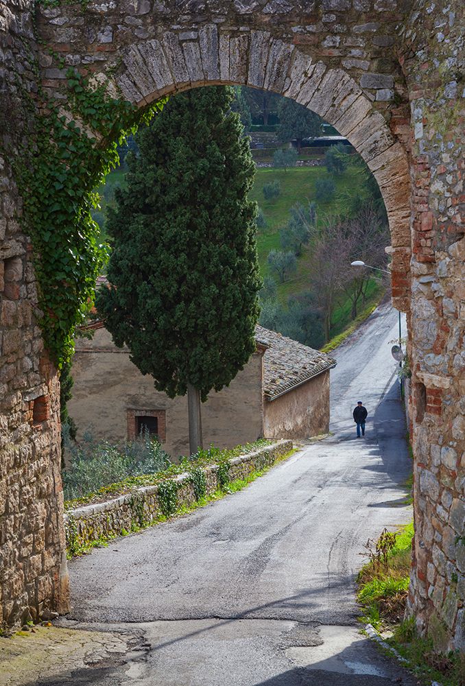 Art Print: Europe-Italy-Tuscany-Val d Orcia-Lone person walking on rural road