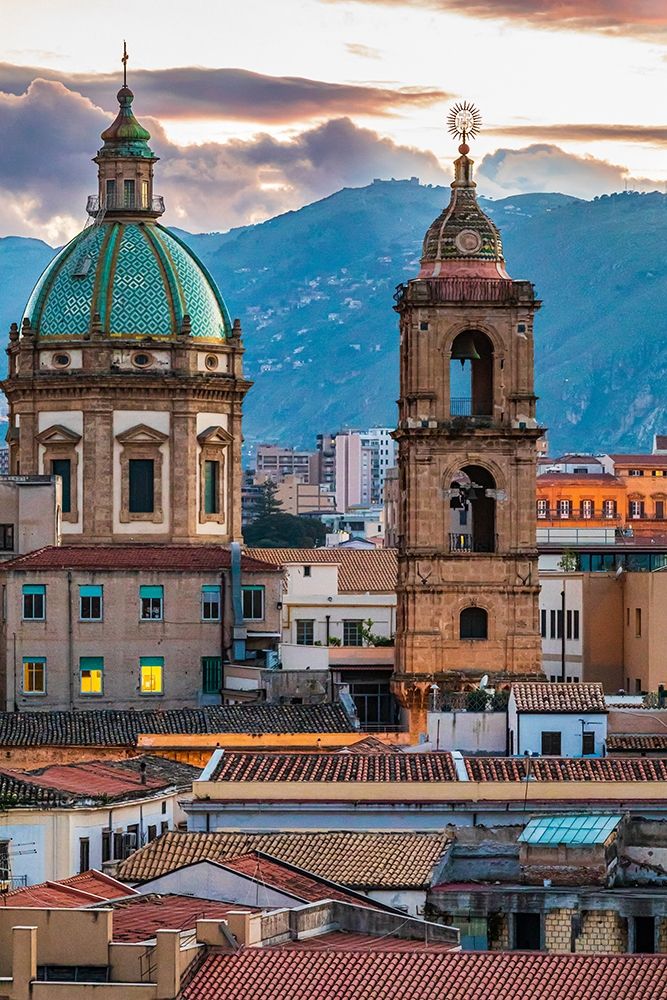 Wall Art Painting id:402889, Name: Palermo Province-Palermo The dome and bell tower of the baroque Chiesa del Gesu, Artist: Wilson, Emily