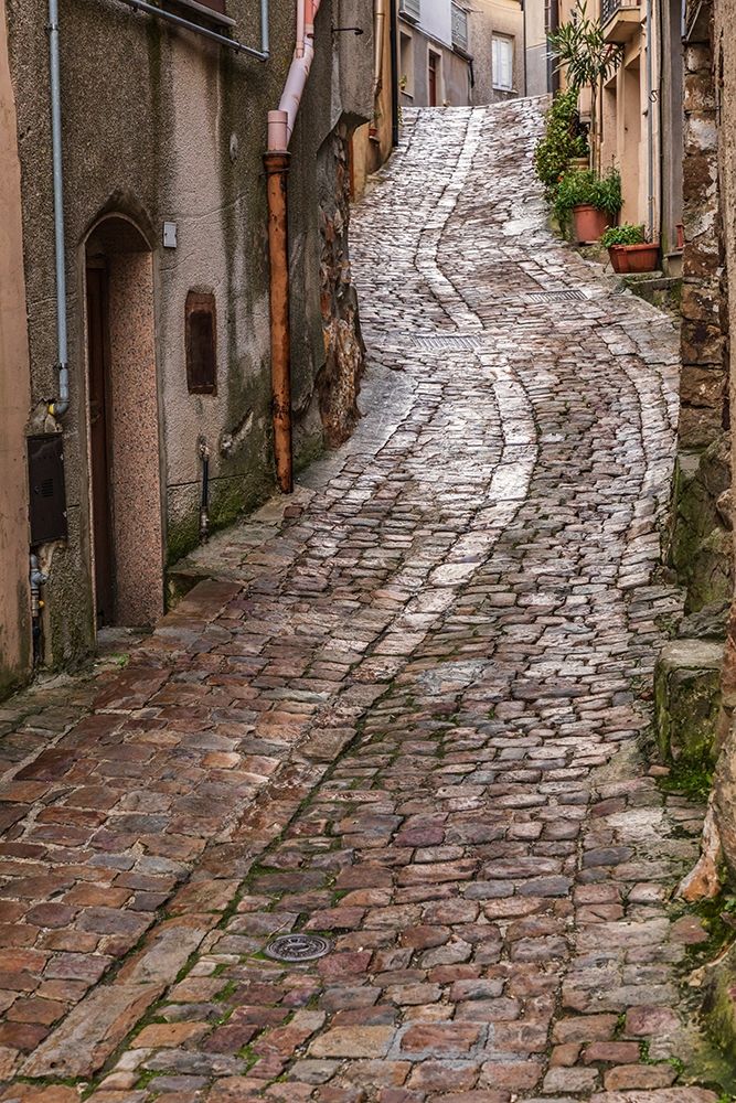 Wall Art Painting id:402907, Name: Palermo Province-Geraci Siculo Winding narrow cobblestone street in the town of Geraci Siculo, Artist: Wilson, Emily