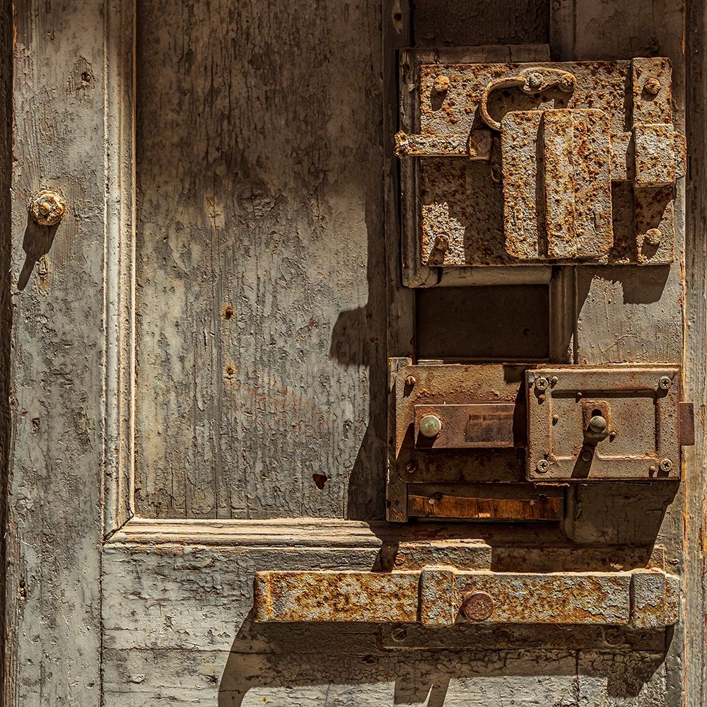 Wall Art Painting id:402952, Name: Italy-Apulia-Metropolitan City of Bari-Giovinazzo Old wooden door with massive rusted metal locks, Artist: Wilson, Emily