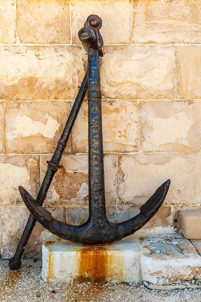 Wall Art Painting id:402953, Name: Italy-Apulia-Metropolitan City of Bari-Giovinazzo Old rusted anchor in front of a stone wall, Artist: Wilson, Emily