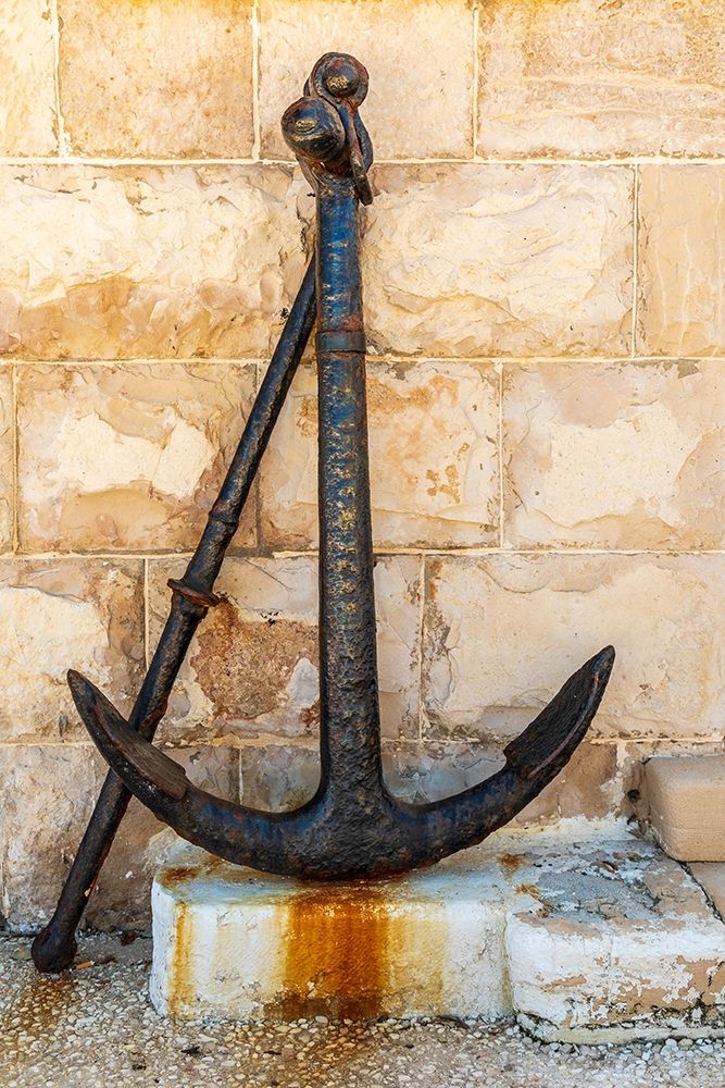 Wall Art Painting id:402953, Name: Italy-Apulia-Metropolitan City of Bari-Giovinazzo Old rusted anchor in front of a stone wall, Artist: Wilson, Emily