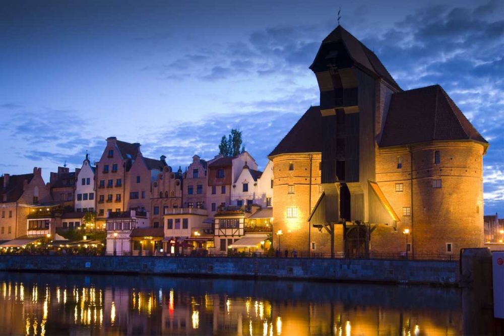 Art Print: Poland, Gdansk Buildings reflect in port water