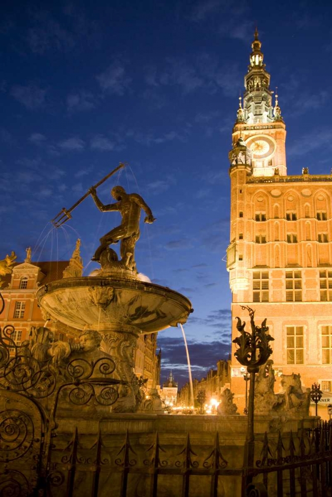 Art Print: Poland, Gdansk Neptune statue in fountain