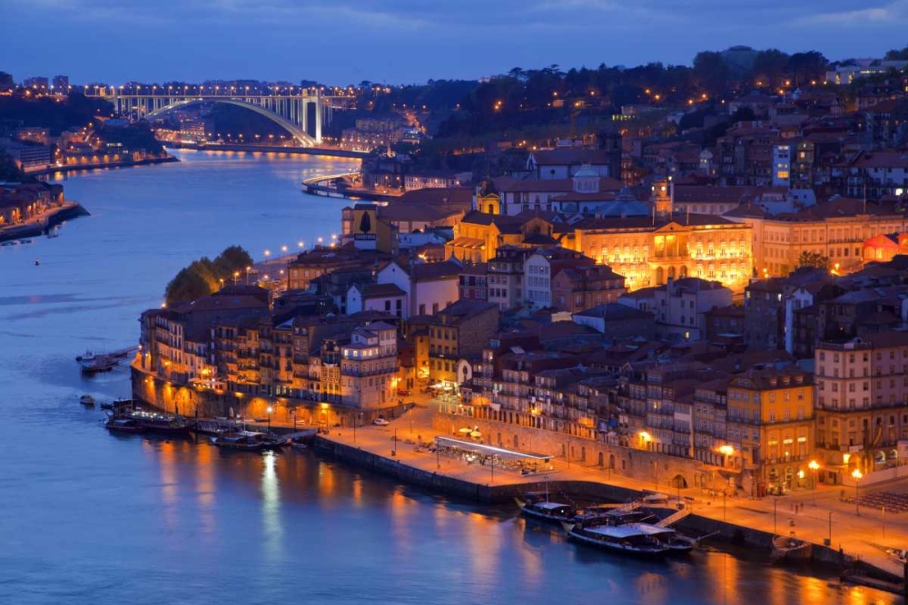 Art Print: Portugal, Porto Overview of city at night