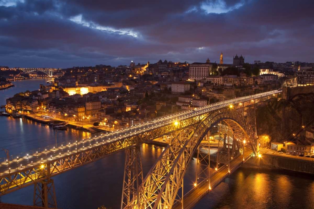 Art Print: Portugal, Porto Dom Luis I Bridge lit at night