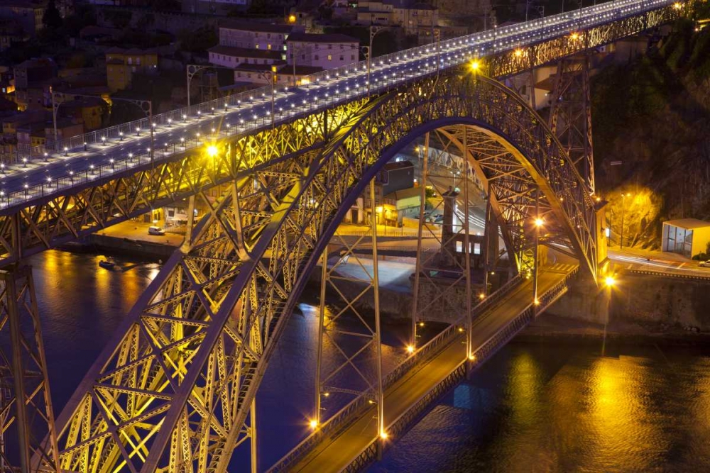 Art Print: Portugal, Porto Dom Luis I Bridge lit at night