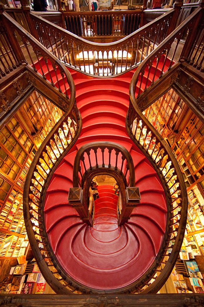 Art Print: Portugal-Porto Ornate staircase in the Lello Bookstore