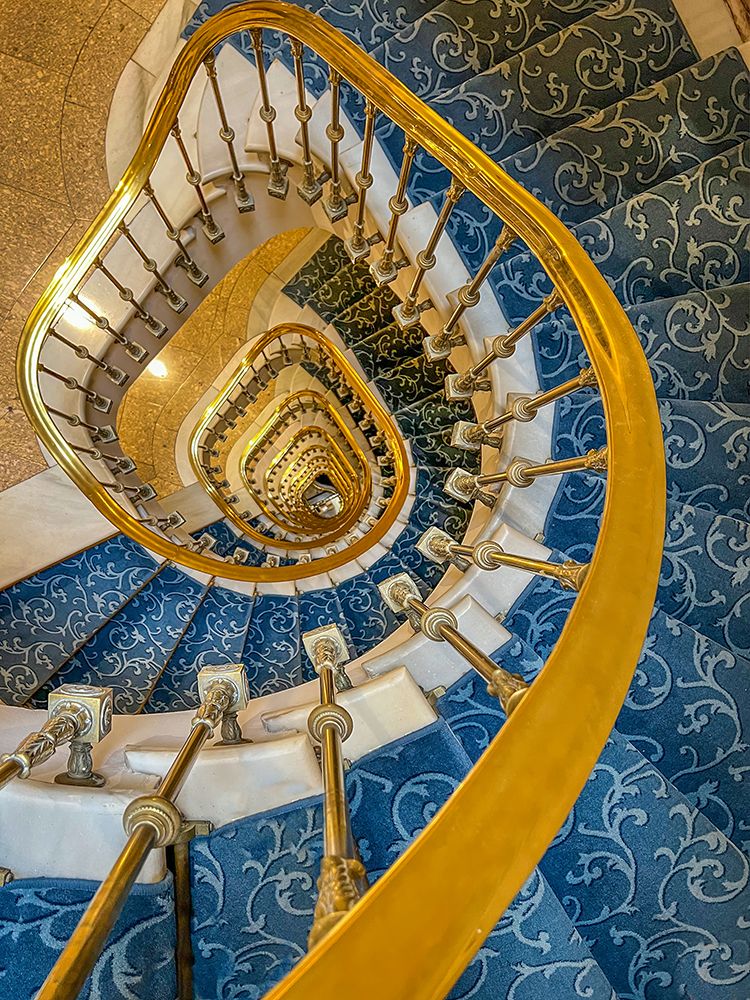 Art Print: Spain-Barcelona. Spiral staircase in a hotel.