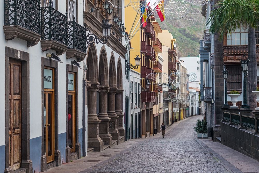 Wall art: Canary Islands-La Palma Island-Santa Cruz de la Palma-Calle ODaly-street at dusk, by Bibikow, Walter