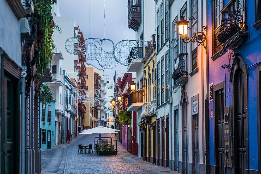 Wall art: Canary Islands-La Palma Island-Santa Cruz de la Palma-Calle ODaly-street at dusk, by Bibikow, Walter