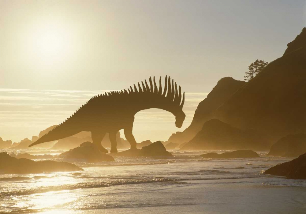 Art Print: Concept of Amargasaurus dinosaur on ocean shore