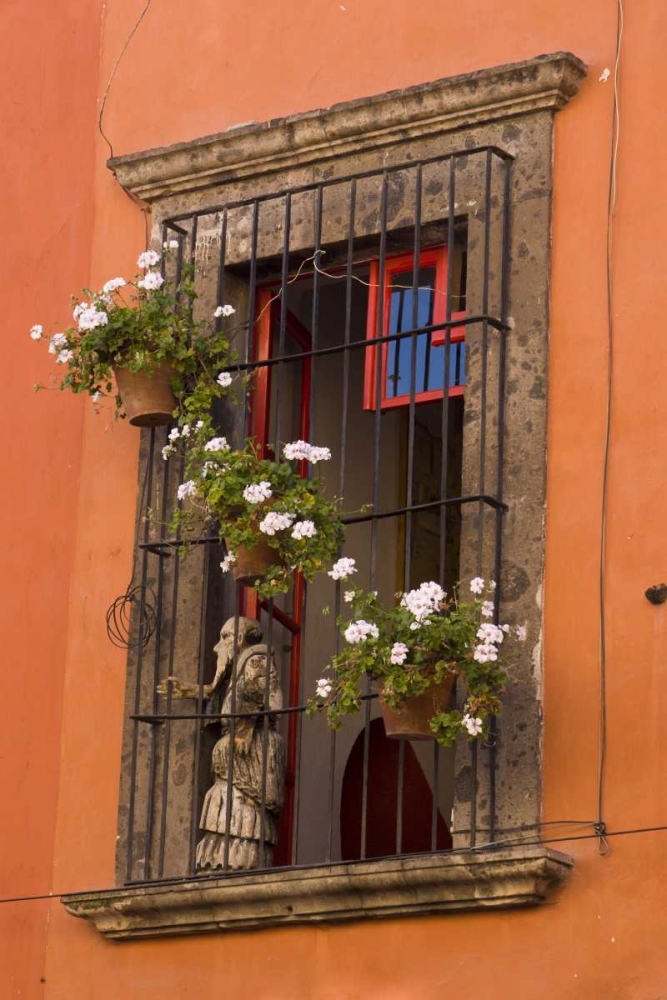 Art Print: Mexico Flower pots decorate window