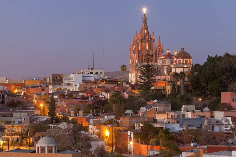 Art Print: Mexico La Parroquia cathedral at twilight