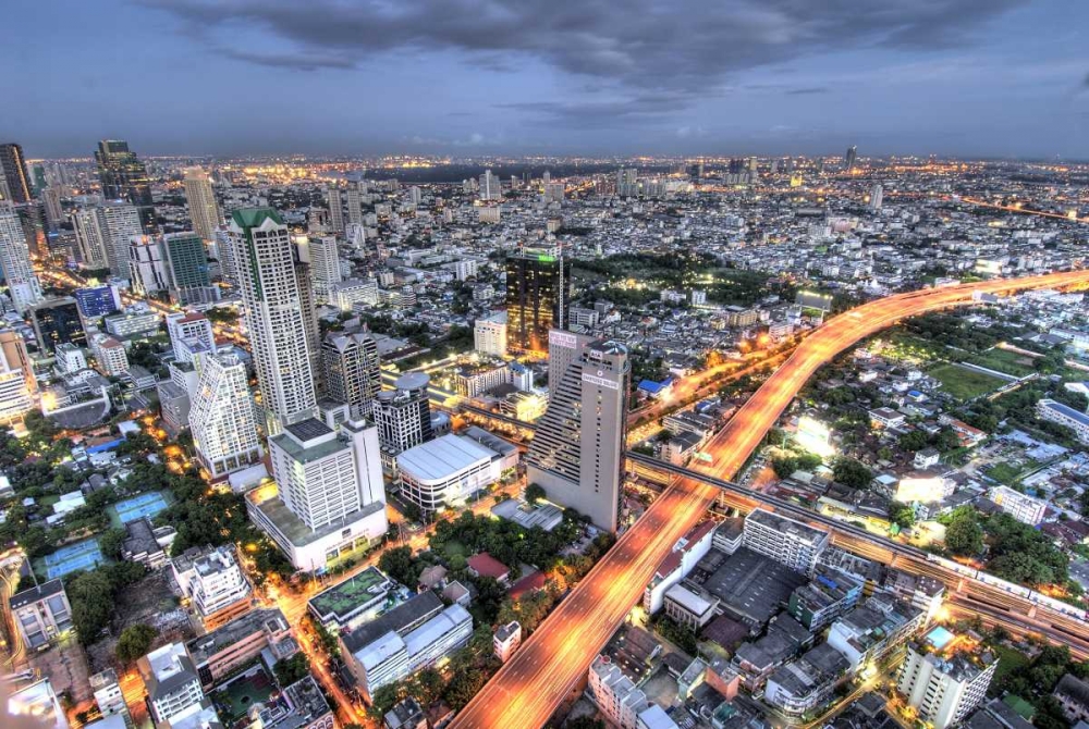 Art Print: Thailand, Bangkok Overview of city at dusk