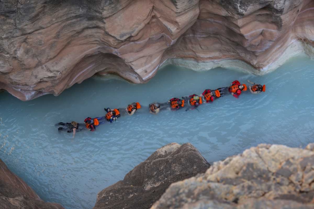 Art Print: AZ, Grand Canyon, Students float on Havasu Creek