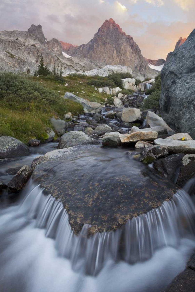 Art Print: CA, Inyo NF Stream with waterfall and Mt Ritter
