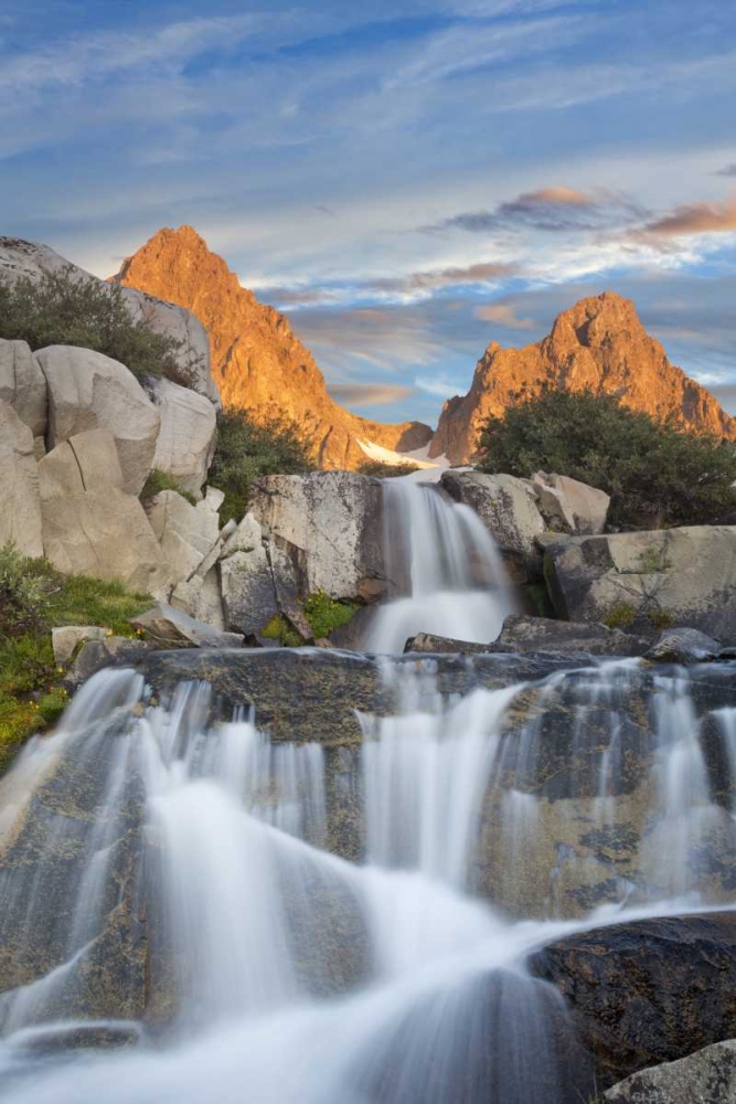 Art Print: CA, Inyo NF Waterfalls below Mt Ritter, sunrise