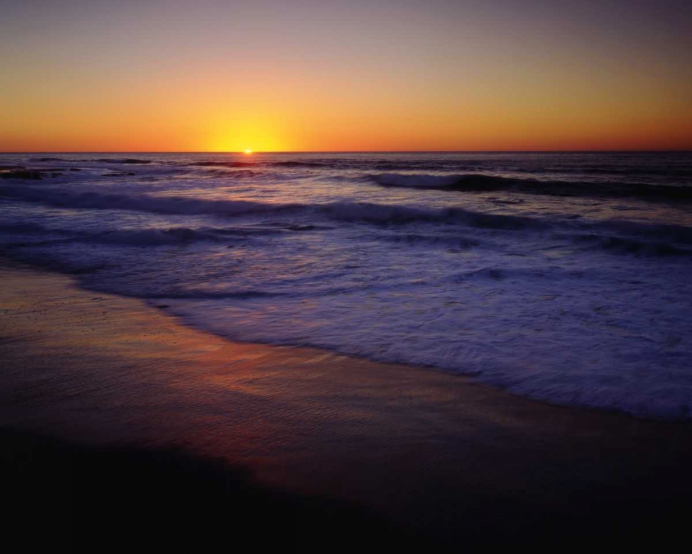 Art Print: CA, San Diego, A beach on the ocean at Sunset