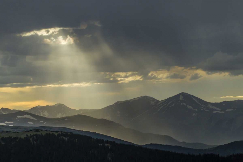 Art Print: CO, Mt Evans Landscape of rain and God rays