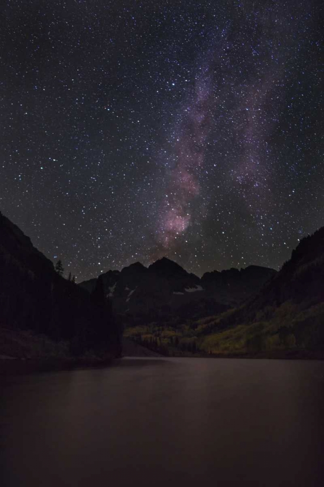 Wall Art Painting id:128292, Name: CO, The Milky Way above Maroon Bells mountains, Artist: Grall, Don