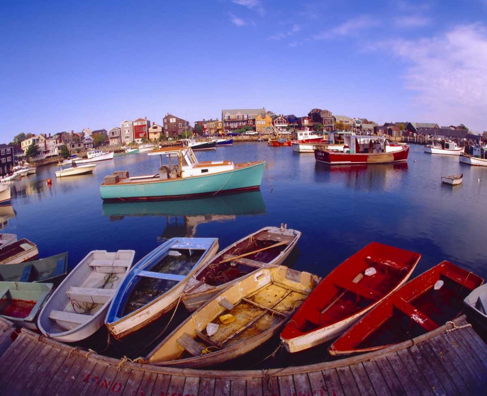 Art Print: ME, Rockport Town buildings and boats in bay
