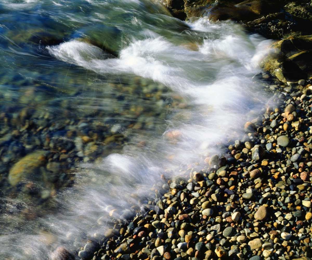 Art Print: USA, Maine, Waves breaking on a Rock Background