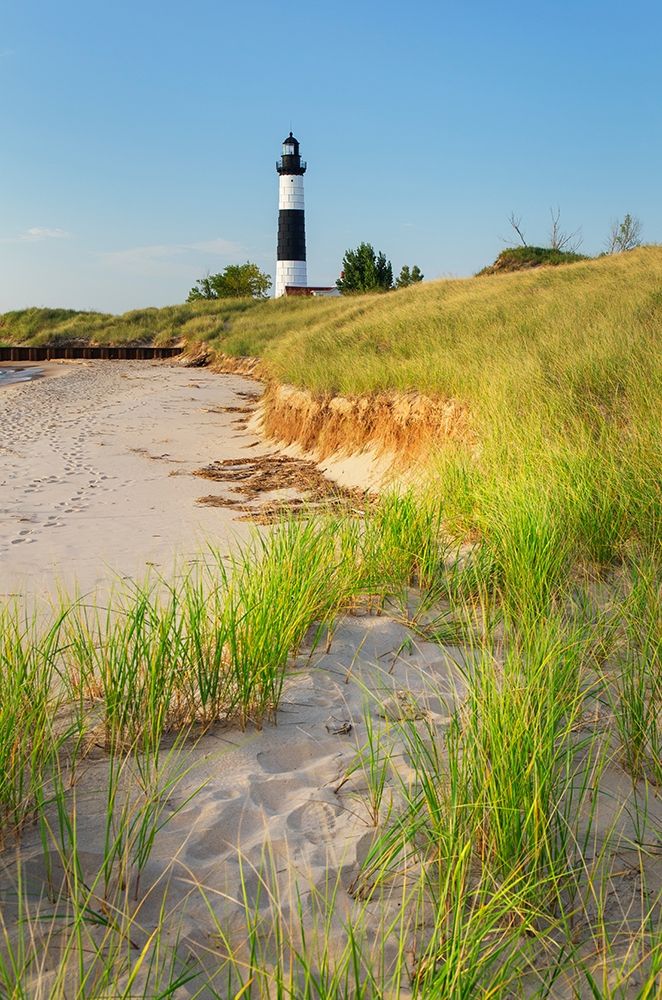 Art Print: Big Sable Point Lighthouse on the eastern shore of Lake-Michigan Ludington State Park-Michigan
